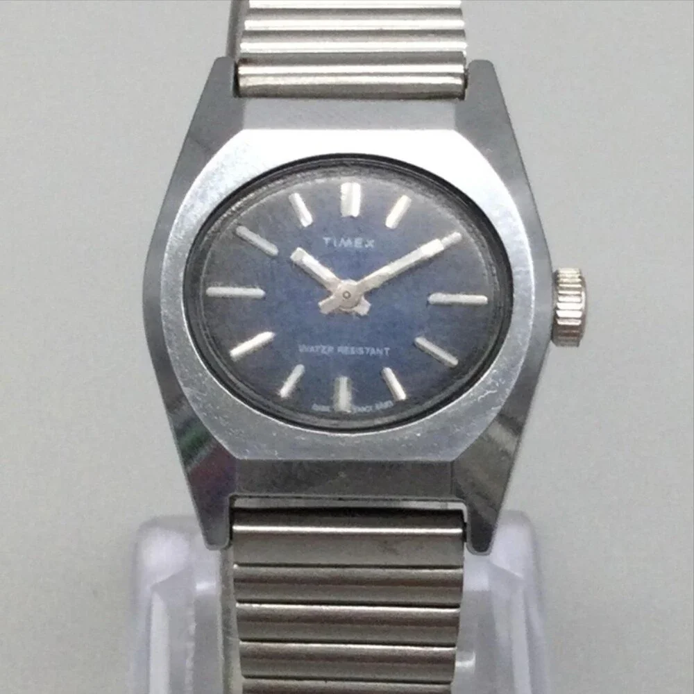 Vintage Timex Womens Watch 25mm Blue Dial Manual WR Steel